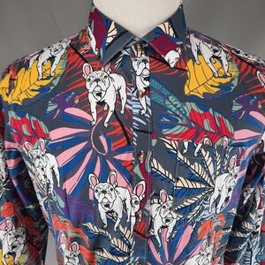 NEW Paisley & Gray French Bulldog Hawaiian Shirt Men's L Long Sleeve Slim Fit